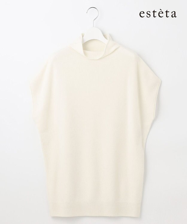 23区 L 【エステータ】エアリースパンウール アームウォーマーデザイン ハイネックニット オフホワイト系