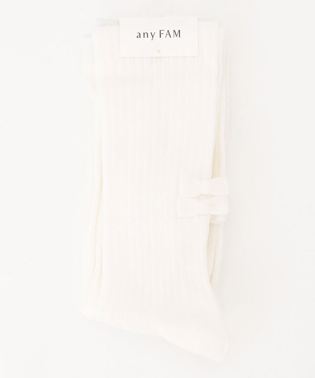 ANY KIDS タイツ（リブ×リボン） オフホワイト