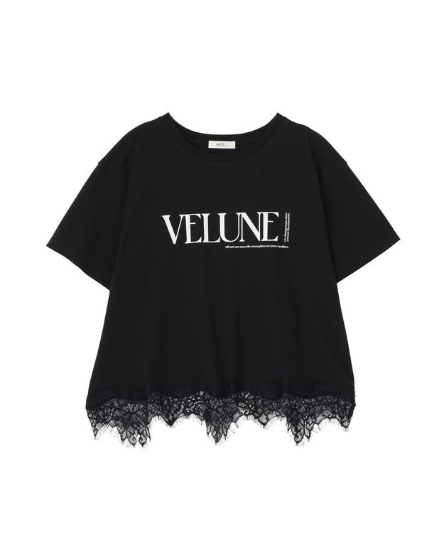 earth music&ecology 裾レースロゴプリントTシャツ Black