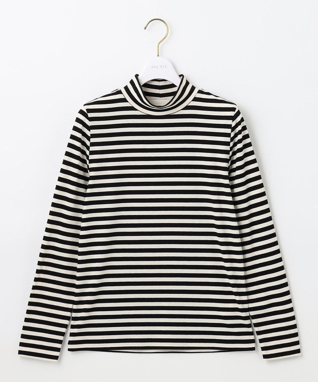 ANY SIS 【洗える】リブタートル カットソー アイボリー×ブラックボーダー