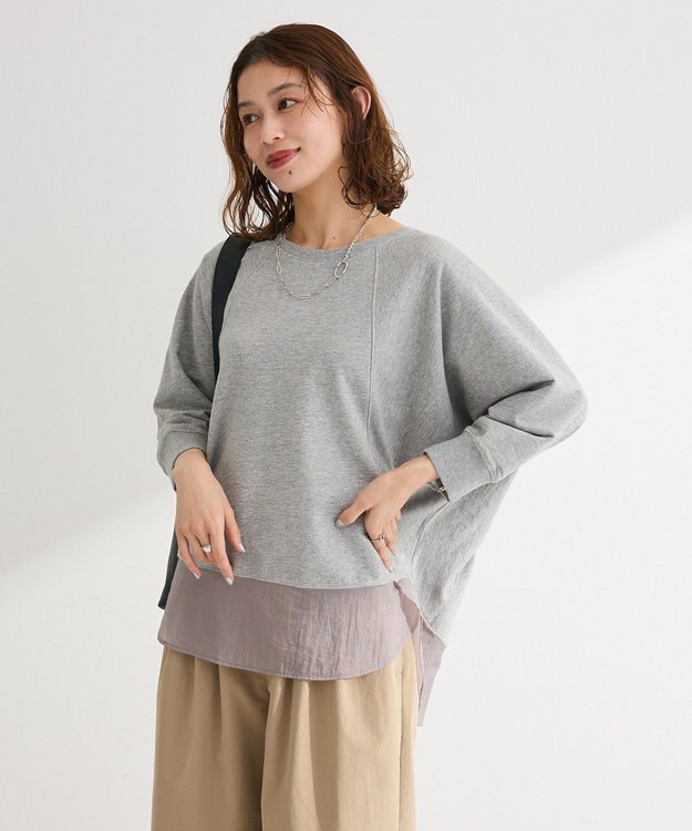 Green Parks 七分袖ドルマン裏毛シアードッキングプルオー Gray Mixture