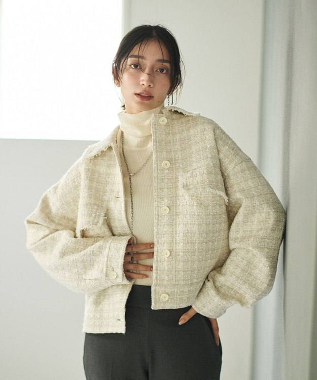 #Newans ツイードブルゾン アイボリー