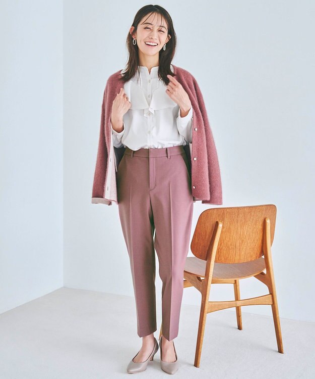 ANY SIS 【保温性あり/洗える】サーモ 2WAYストレッチ テーパード パンツ ピンク