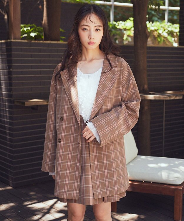 earth music&ecology 【セットアップ可】BIGジャケット Check Brown