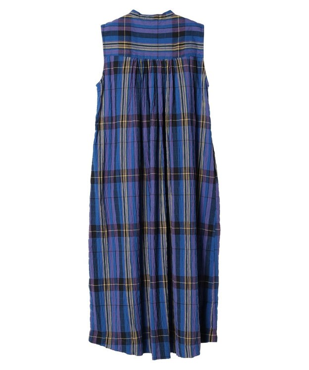 earth music&ecology 綿ＰＵクレープワンピース（ｃｈｅｃｋ柄） Blue