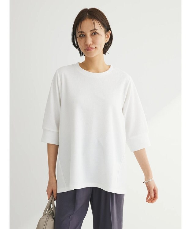 Green Parks ぽこぽこ７分袖カットプルオーバー Off White