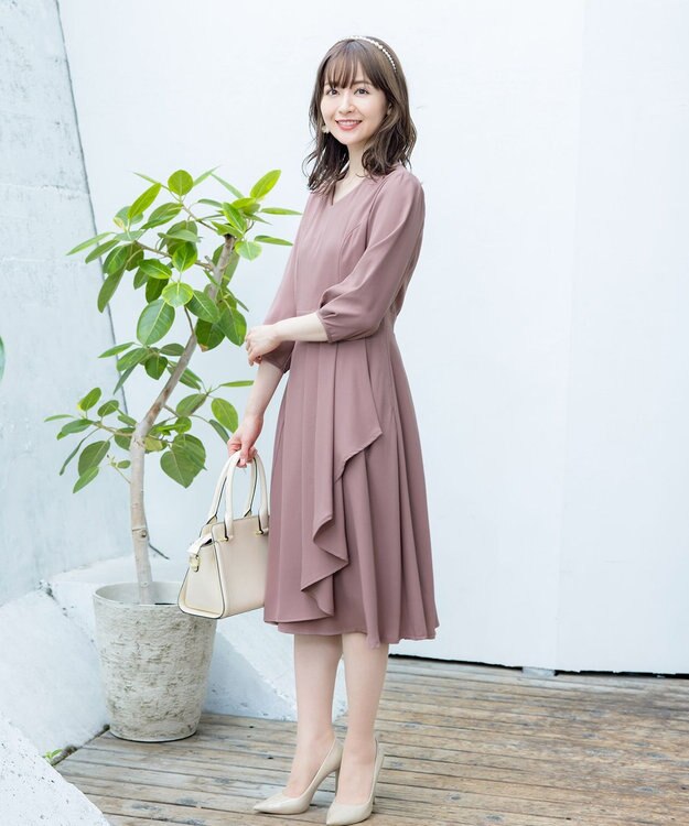 Tiaclasse L 【洗える】大人の洗練ドレープワンピース ピンク