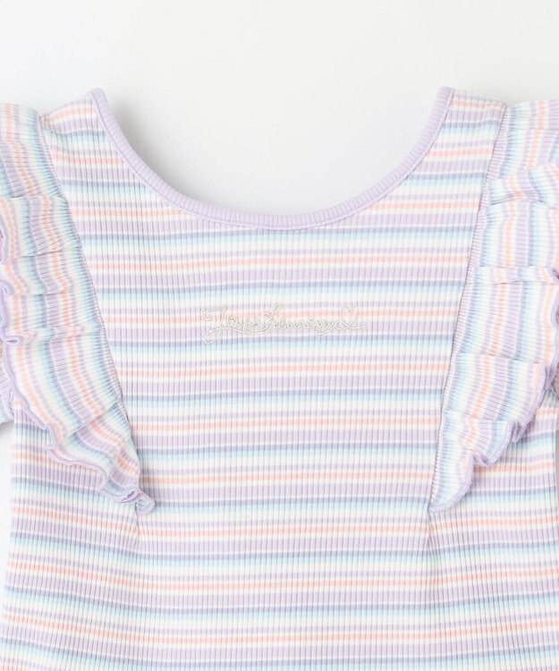 ANY KIDS オン・オフショルダー ボーダー Tシャツ ラベンダー系