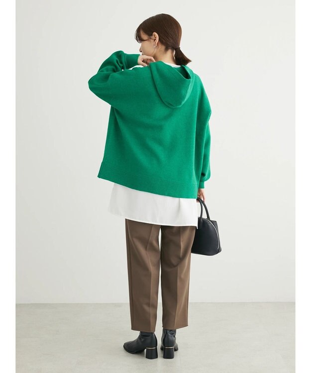Green Parks スウェット風フード付ニットプルオーバー Green
