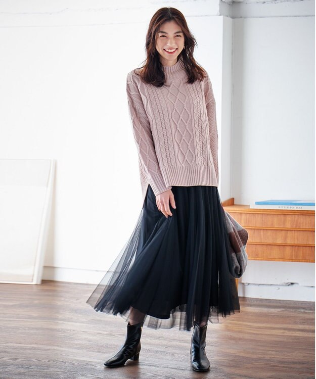 ANY 【ウエストゴム】チュールフレアースカート ブラック