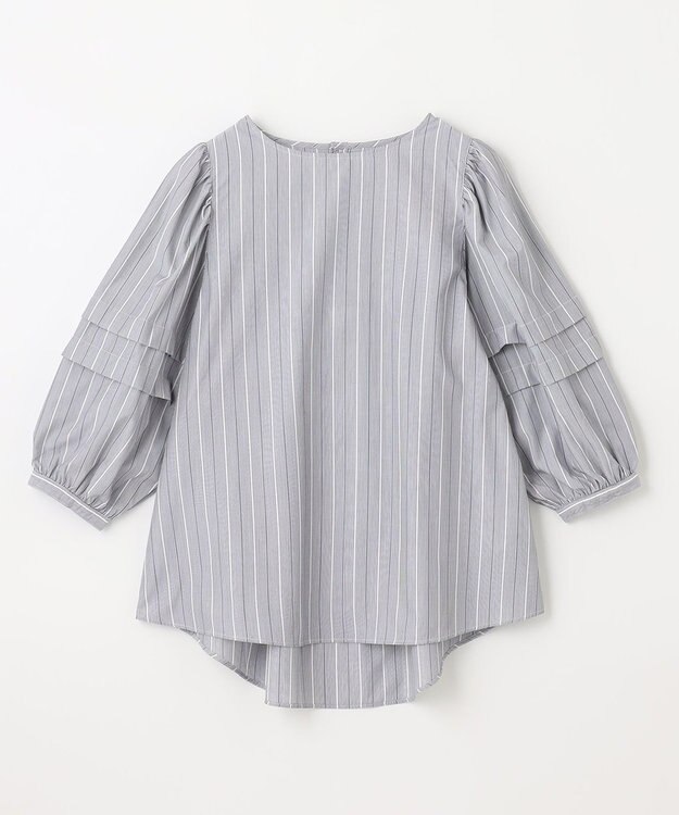 ANY 【UVカット/抗菌防臭/吸水速乾】エニィファンクション袖タックブラウス ネイビー変形ストライプ