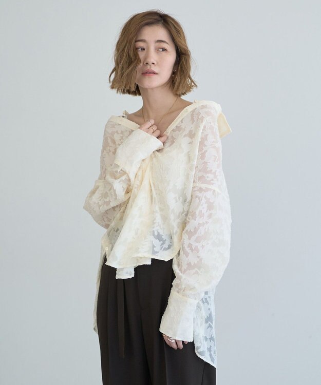 YECCA VECCA 3wayシアージャガードシャツ Ivory