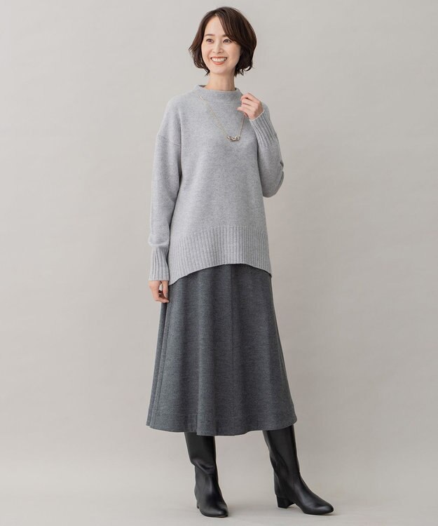 自由区 ウールジャージー フレアシルエットスカート グレー系