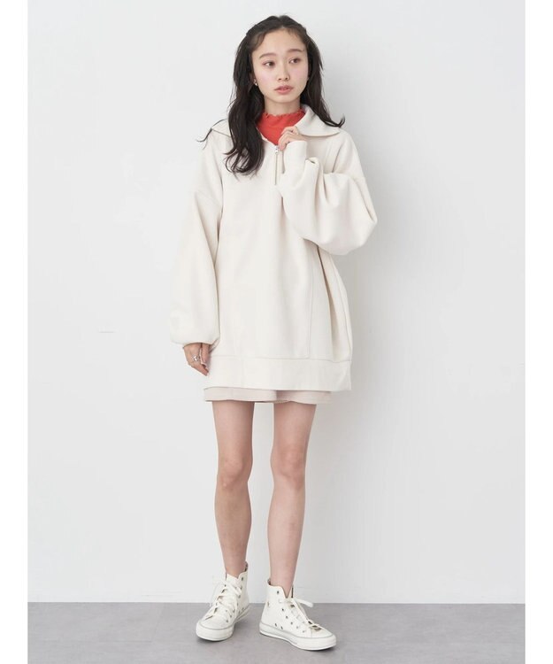 earth music&ecology スタンドｚｉｐダンボールチュニック Ivory