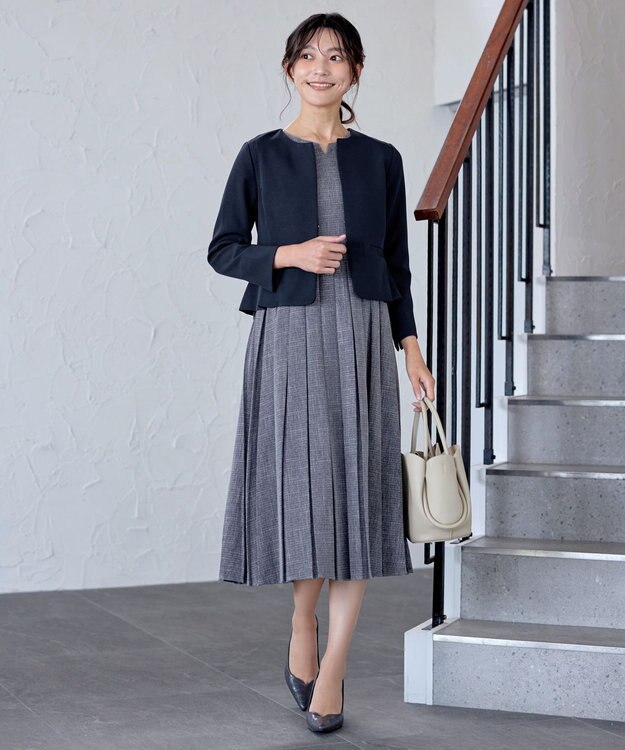 Tiaclasse L 【洗える】プリーツワンピース ネイビー