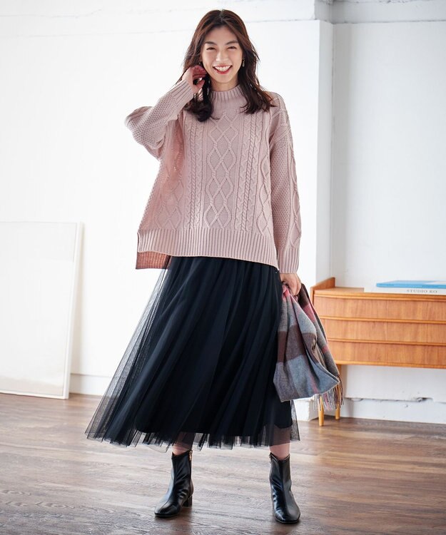 ANY 【ウエストゴム】チュールフレアースカート ブラック