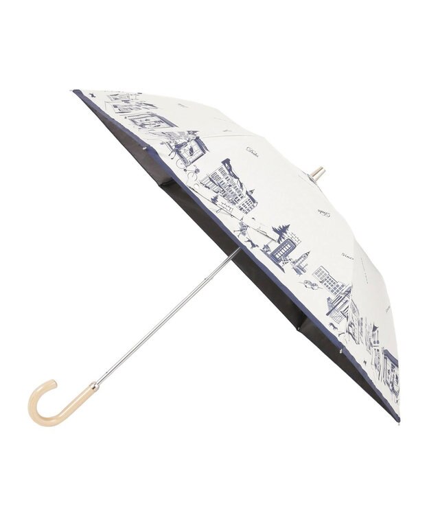 MOONBAT DAKS(ダックス) 晴雨兼用日傘 折りたたみ傘 街並み フワクール生地使用 ホワイト