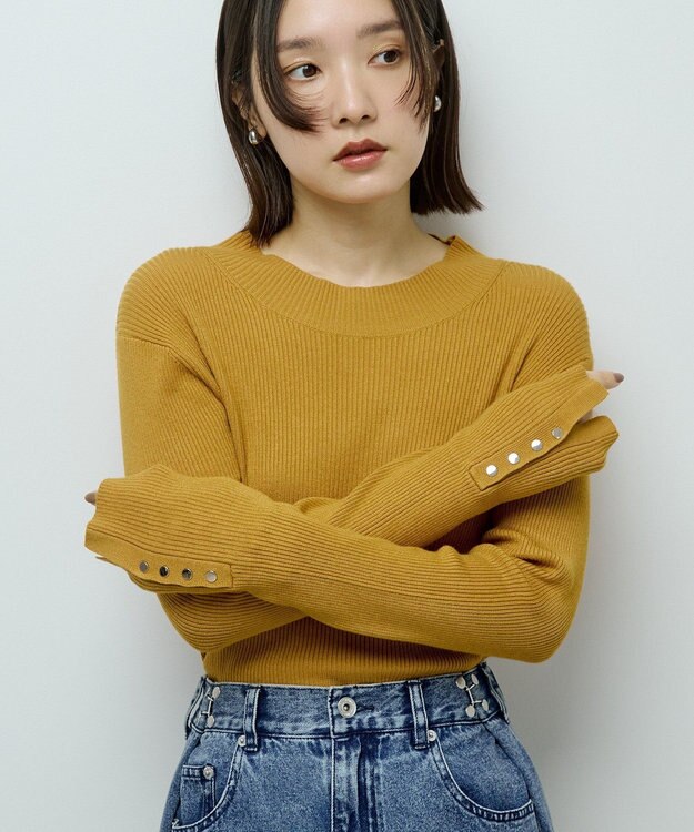Green Parks 袖口金釦リブニットプルオーバー Yellow