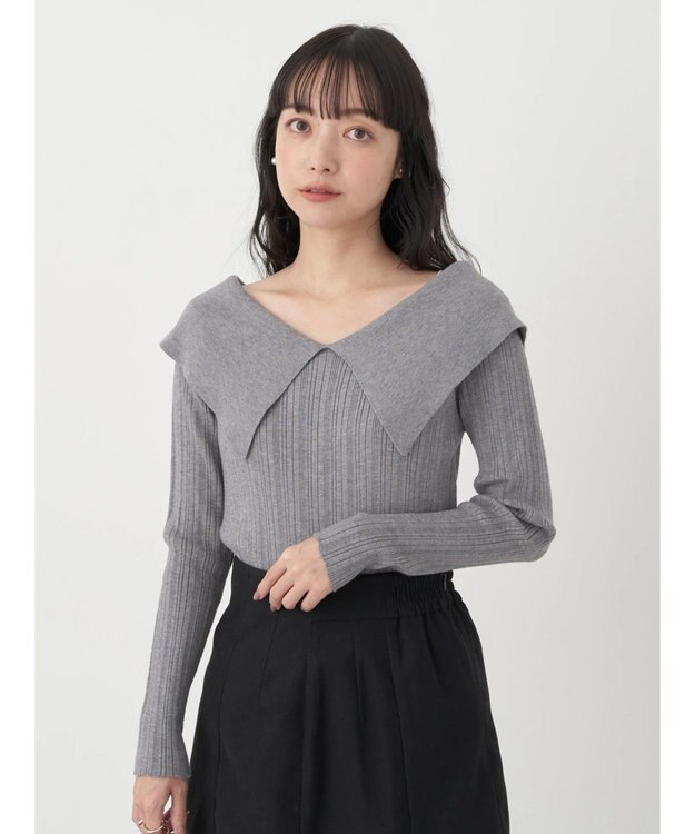 earth music&ecology ２ｗａｙビッグカラーニットプルオーバー Light Gray