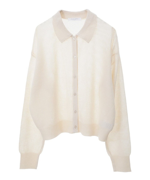 Green Parks 衿つきメッシュニットプルオーバー Ecru