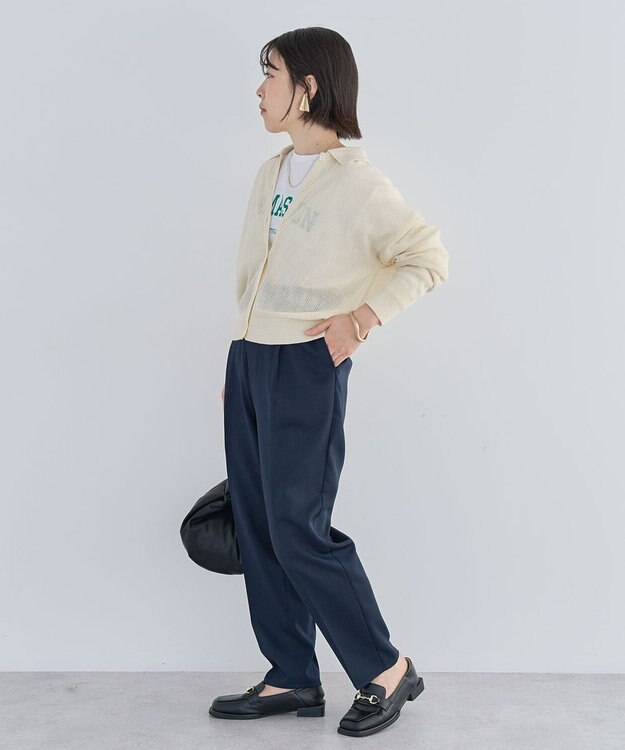 Green Parks 衿つきメッシュニットプルオーバー Ecru