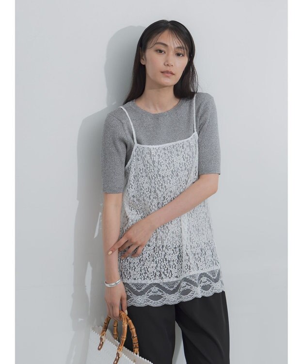 Te chichi ラメメランジリブニット グレー