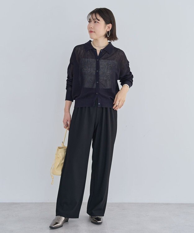 Green Parks 衿つきメッシュニットプルオーバー Dark Navy