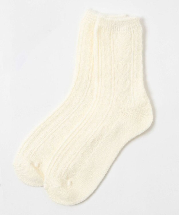 WEGO 【あったか】ぽかぽか裏起毛ハートケーブルソックス オフホワイト