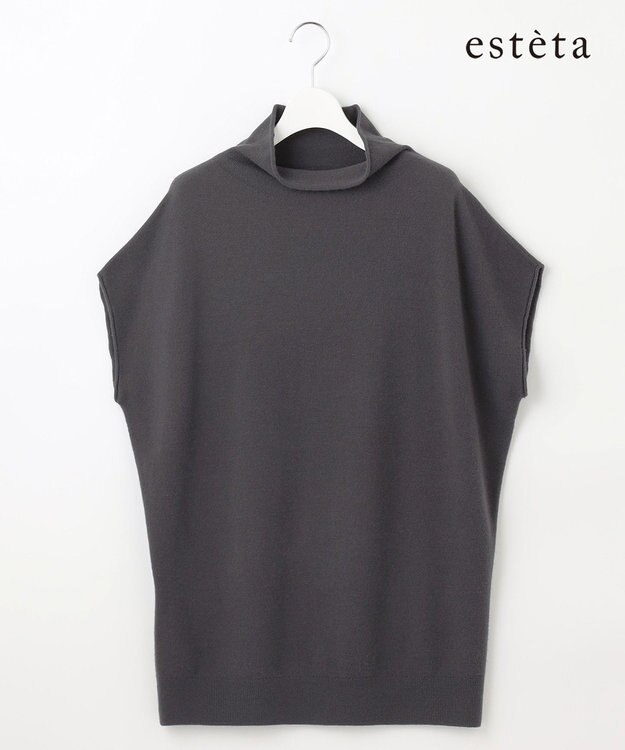 23区 L 【エステータ】エアリースパンウール アームウォーマーデザイン ハイネックニット スレートグレー系