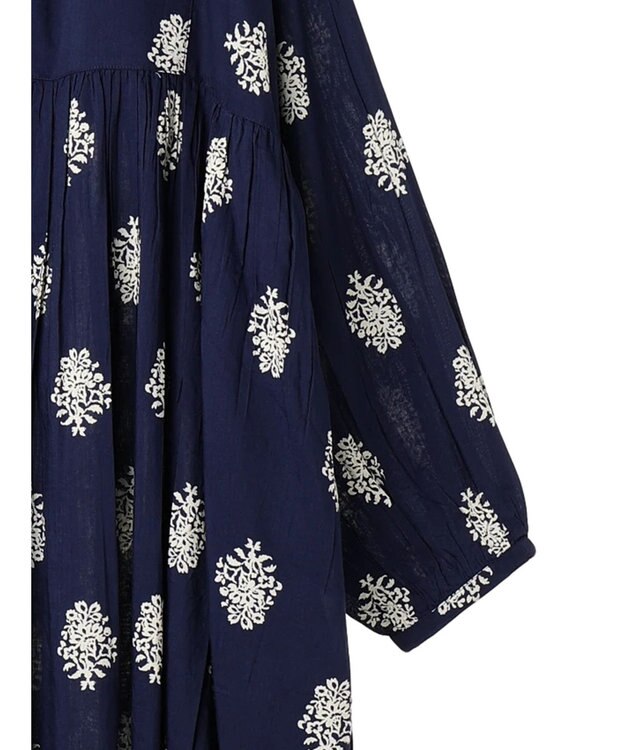 CRAFT STANDARD BOUTIQUE インド綿混フラワーモチーフワンピース Navy