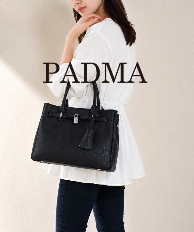style code 【PADMA/パドマ】 キーチャーム付 本革ベルトデザインハンドバッグ ブラック