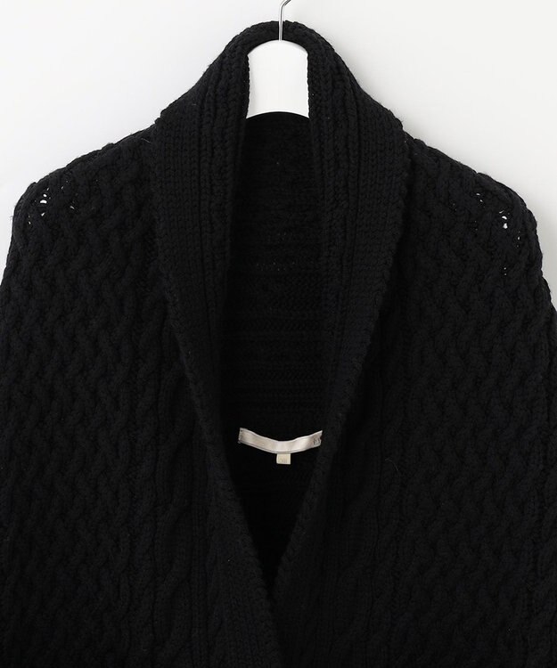 自由区 【洗える】アランパターンファーコンビ ニットガウン ブラック系