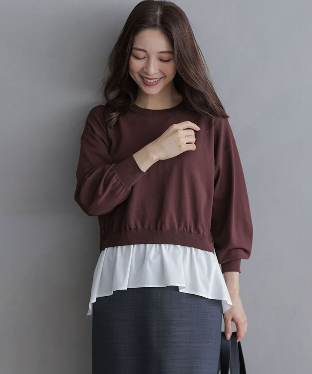 組曲 ストレッチクリアドッキング ニットプルオーバー ブラウン系