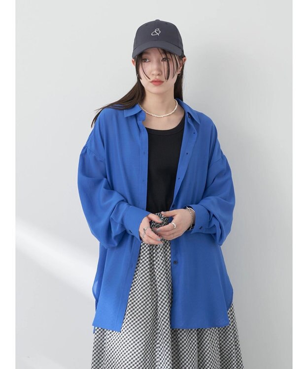 earth music&ecology シアーボーイズライクシャツ Royal Blue