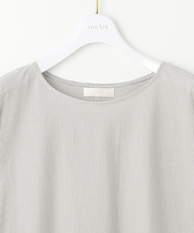 ANY SIS S 【洗える】シルケットストライプフレンチスリーブ カットソー ミントストライプ