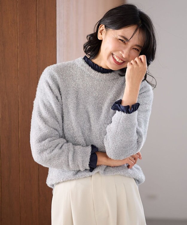 ANY シャイニーニットプルオーバー シルバー