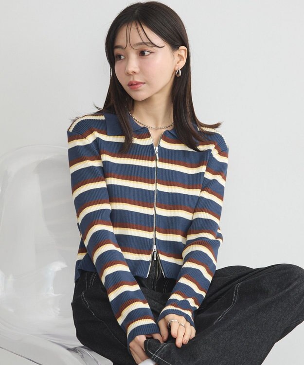 earth music&ecology Wジップリブカーディガン マルチ