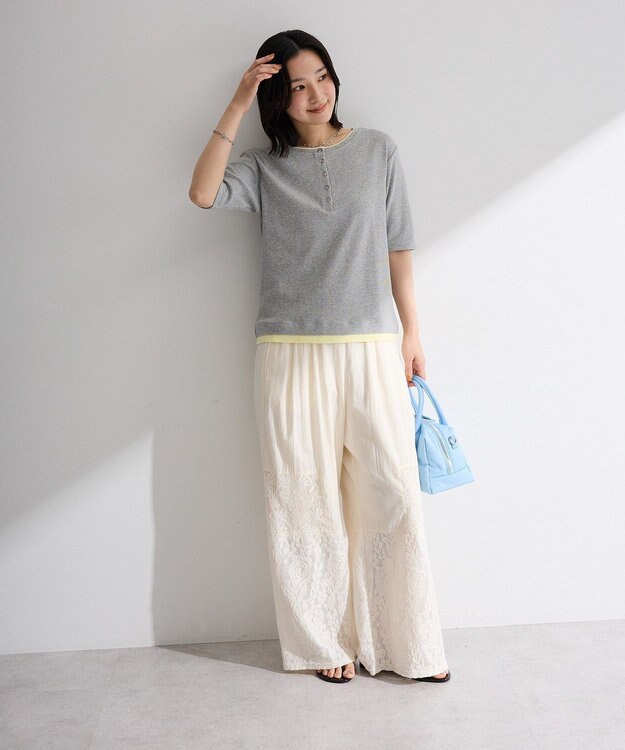 Green Parks 配色ヘンリーネック半袖プルオーバー Gray Mixture