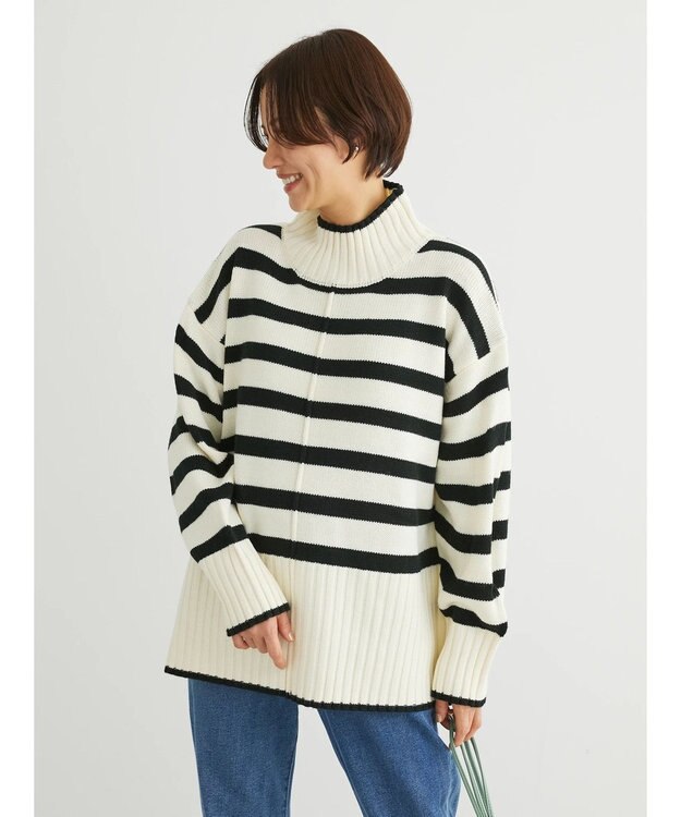 Green Parks 洗える　バックスリットニットプルオーバー Border