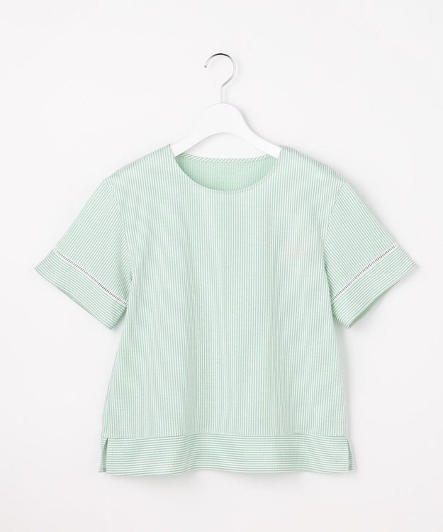 J.PRESS LADIES 【一枚で着映え】サッカージャージー クルーネック カットソー ライトミントストライプ系1