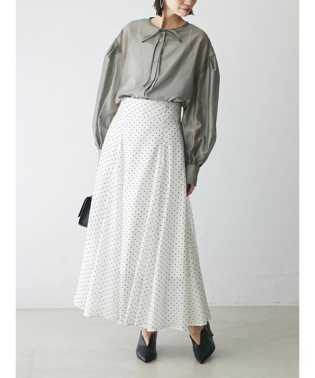 Green Parks AnriettMusee ドットフレアーロングスカート Off White