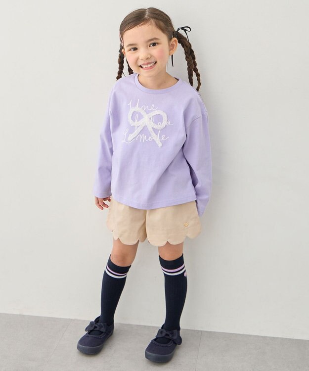 ANY KIDS 【綿100%】リボンアソート 長袖Tシャツ ラベンダー