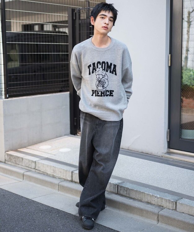 WEGO 【ユニセックス着用ITEM/SMLサイズ展開】ジャガードグラフィックプルオーバー グレー