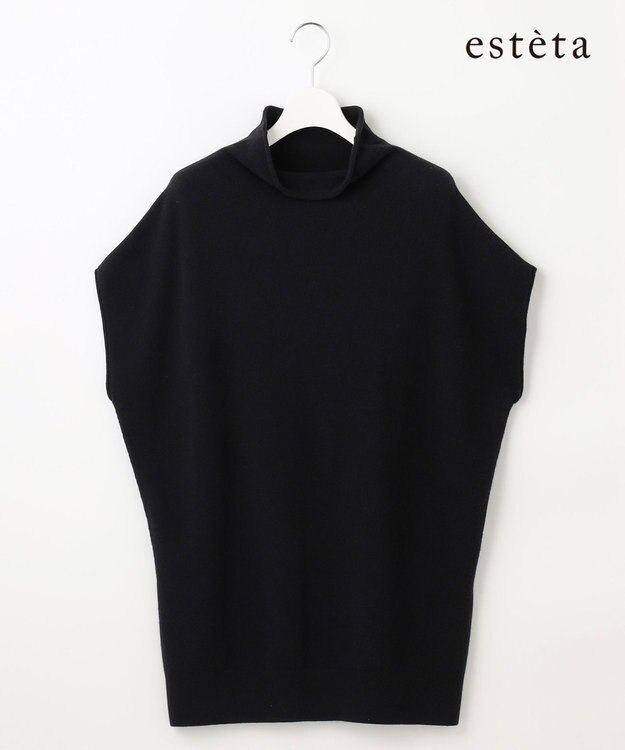 23区 L 【エステータ】エアリースパンウール アームウォーマーデザイン ハイネックニット ブラック系