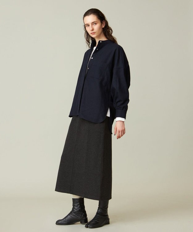 J.PRESS YORK STREET 【WOMEN】バンドカラーブラウス ネイビー系