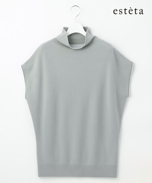 23区 L 【エステータ】エアリースパンウール アームウォーマーデザイン ハイネックニット ミントグリーン系