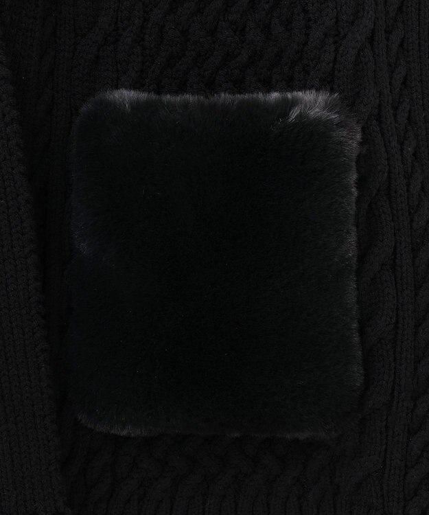 自由区 【洗える】アランパターンファーコンビ ニットガウン ブラック系