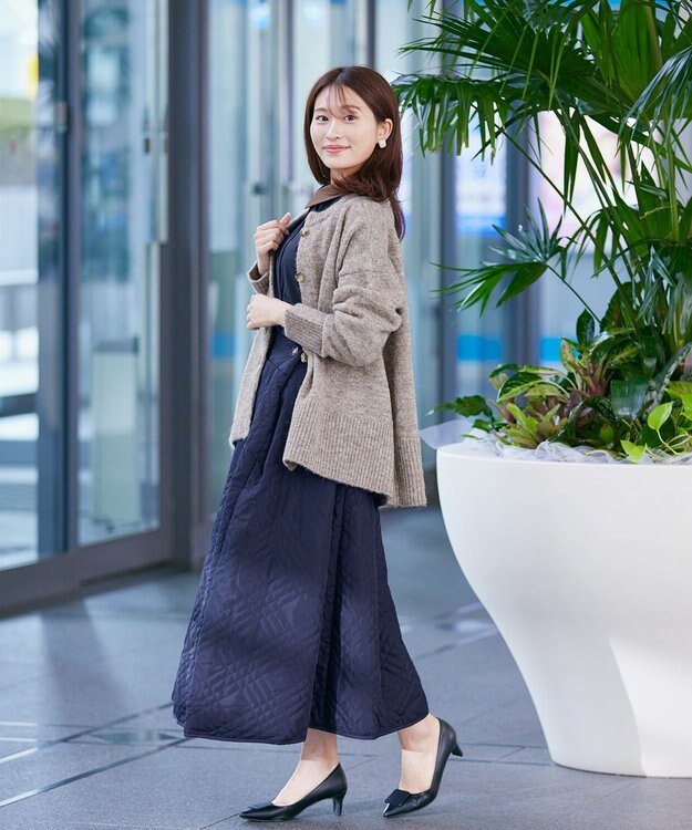 Tiaclasse 【洗える】クルーネックメランジカーディガン グレージュ