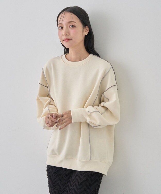 earth music&ecology 配色ルーズチュニック Ivory