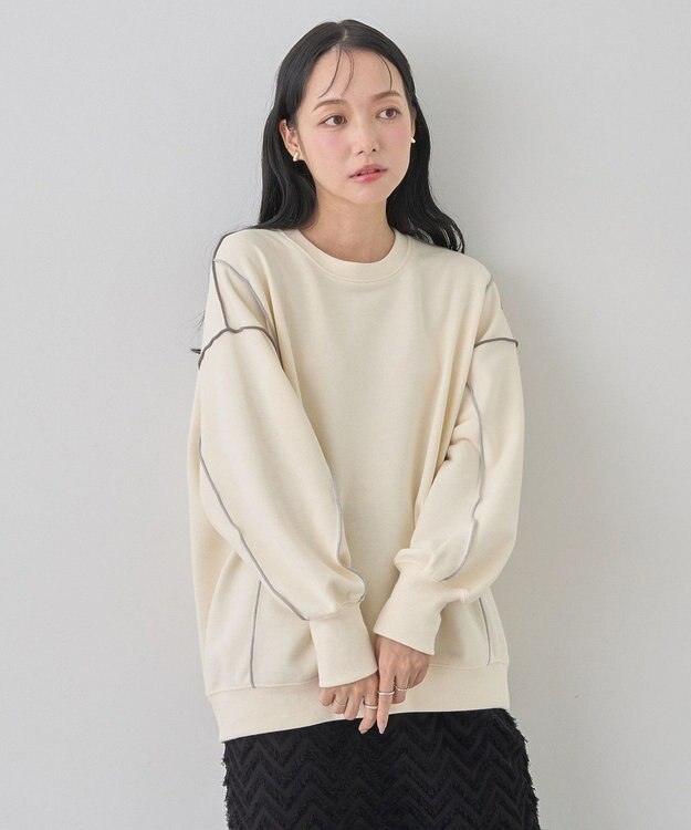 earth music&ecology 配色ルーズチュニック Ivory